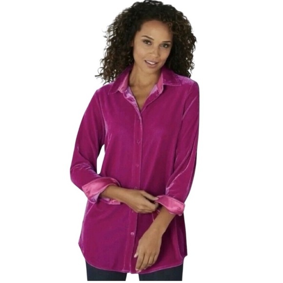 Women's Velvet Button-Up Shirt - Picture 1 of 6